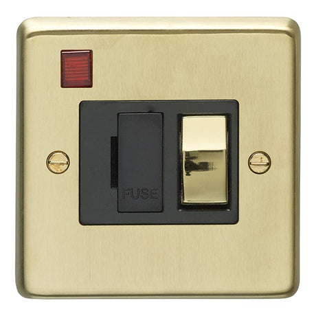 This is an image showing Eurolite Stainless Steel Switched Fuse Spur - Satin Brass (With Black Trim) sbswfnb available to order from T.H. Wiggans Ironmongery in Kendal, quick delivery and discounted prices.