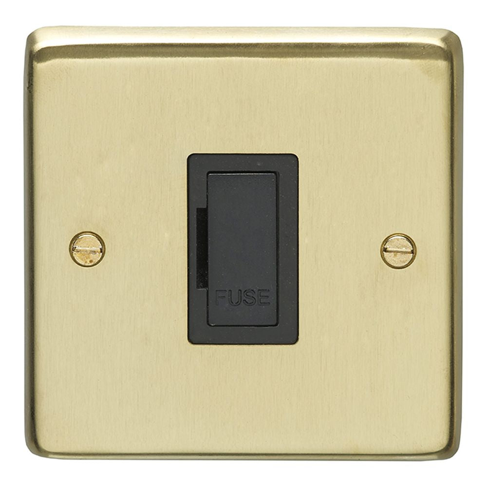 This is an image showing Eurolite Stainless Steel Unswitched Fuse Spur - Satin Brass (With Black Trim) sbuswfb available to order from T.H. Wiggans Ironmongery in Kendal, quick delivery and discounted prices.