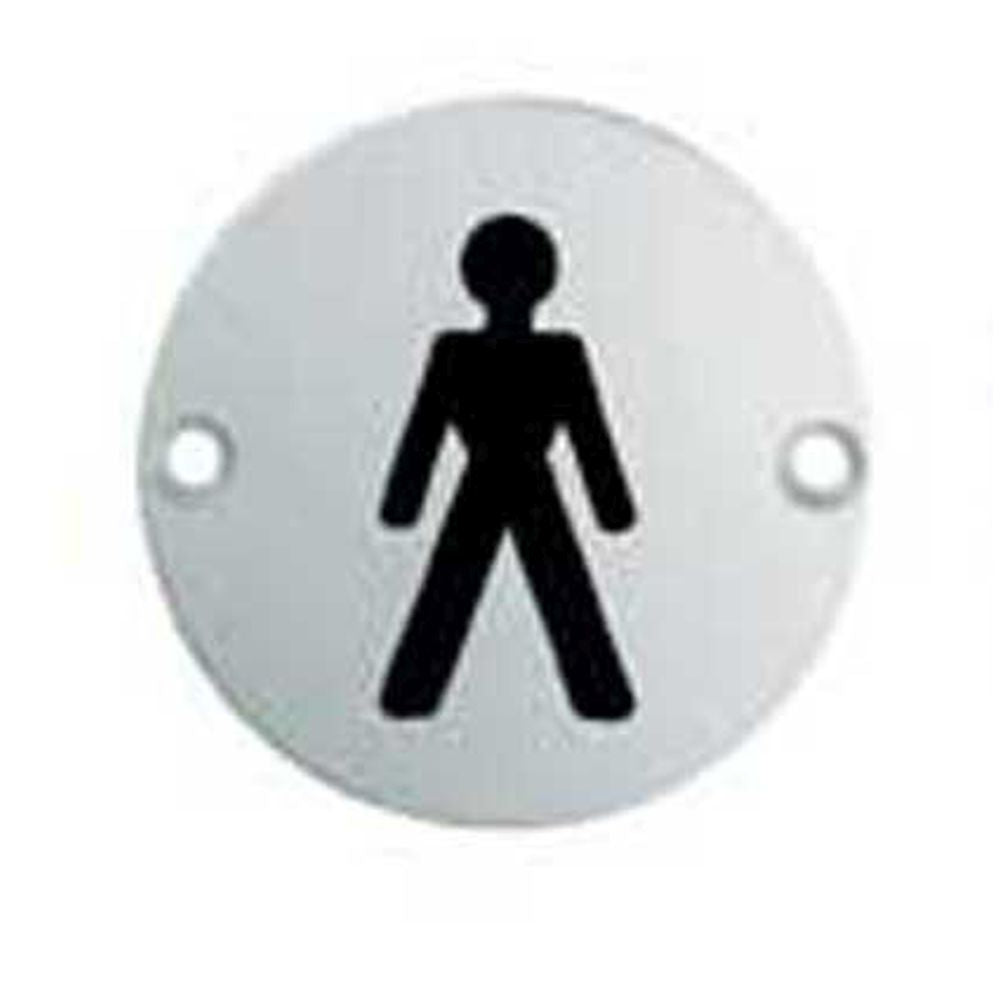 This is an image of Eurospec - Signage Male Symbol - Bright Stainless Steel available to order from T.H Wiggans Architectural Ironmongery in Kendal, quick delivery and discounted prices.