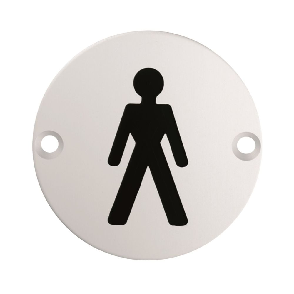 This is an image of Eurospec - Signage Male Symbol - Satin Stainless Steel available to order from T.H Wiggans Architectural Ironmongery in Kendal, quick delivery and discounted prices.