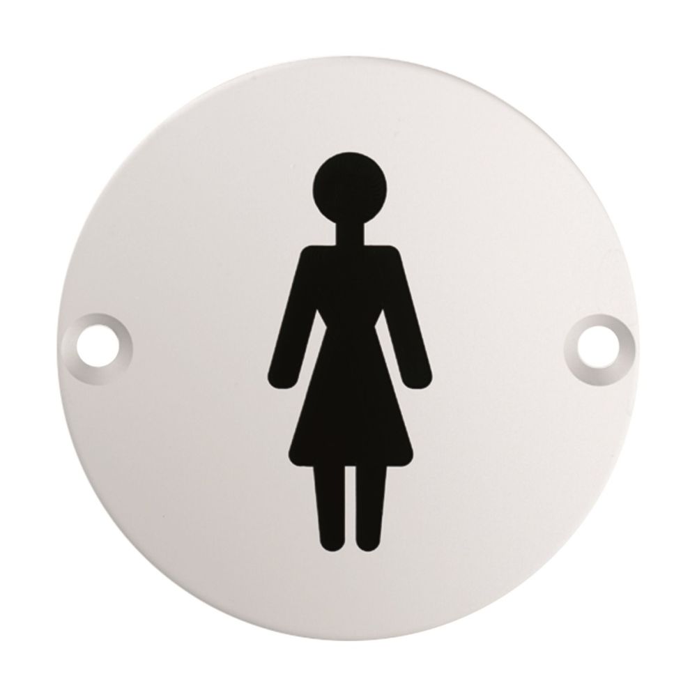 This is an image of Eurospec - Signage Female Symbol - Satin Stainless Steel available to order from T.H Wiggans Architectural Ironmongery in Kendal, quick delivery and discounted prices.