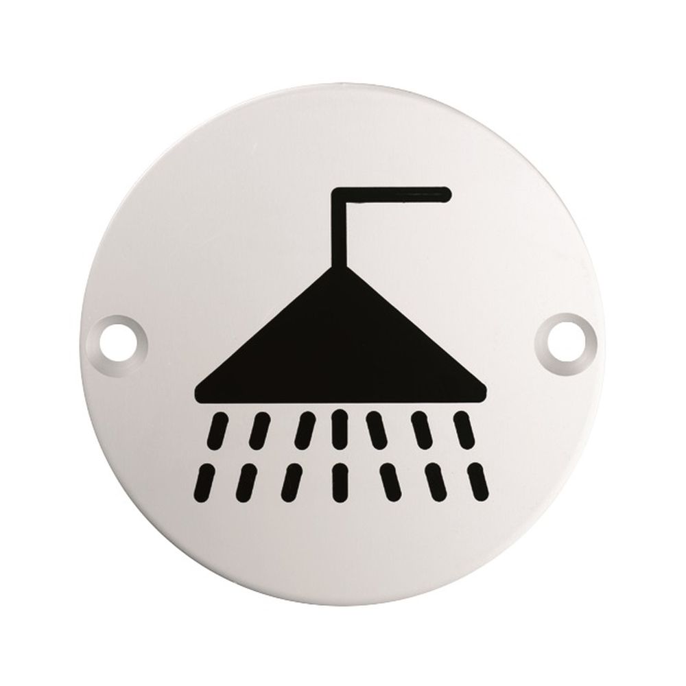 This is an image of Eurospec - Signage Shower Symbol - Satin Stainless Steel available to order from T.H Wiggans Architectural Ironmongery in Kendal, quick delivery and discounted prices.