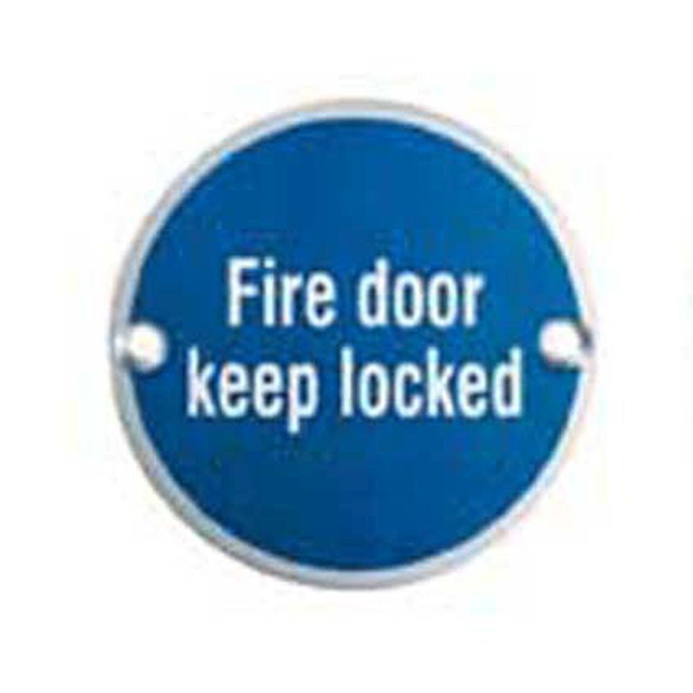 This is an image of Eurospec - Signage Fire Door - Keep Locked - Bright Stainless Steel available to order from T.H Wiggans Architectural Ironmongery in Kendal, quick delivery and discounted prices.