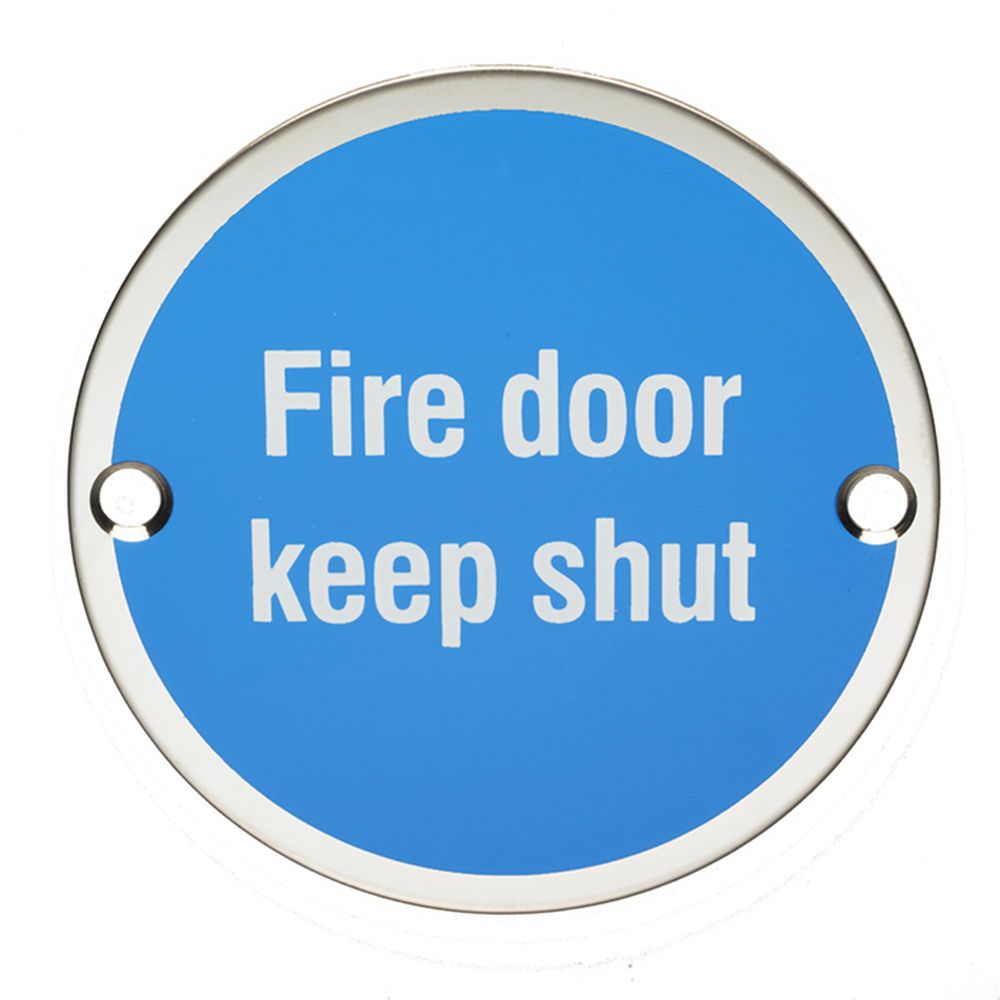 This is an image of Eurospec - Signage Fire Door - Keep Shut - Bright Stainless Steel available to order from T.H Wiggans Architectural Ironmongery in Kendal, quick delivery and discounted prices.