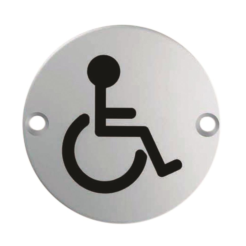 This is an image of Eurospec - Signage Disabled Symbol - Satin Stainless Steel available to order from T.H Wiggans Architectural Ironmongery in Kendal, quick delivery and discounted prices.