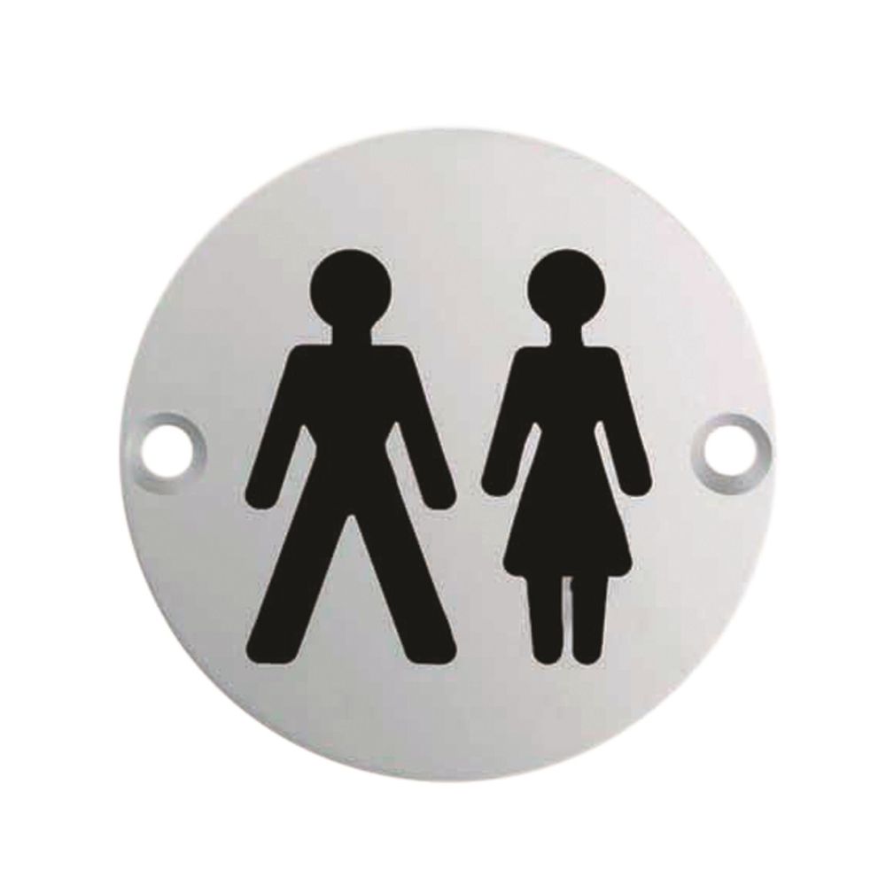 This is an image of Eurospec - Signage Unisex Symbol - Satin Stainless Steel available to order from T.H Wiggans Architectural Ironmongery in Kendal, quick delivery and discounted prices.