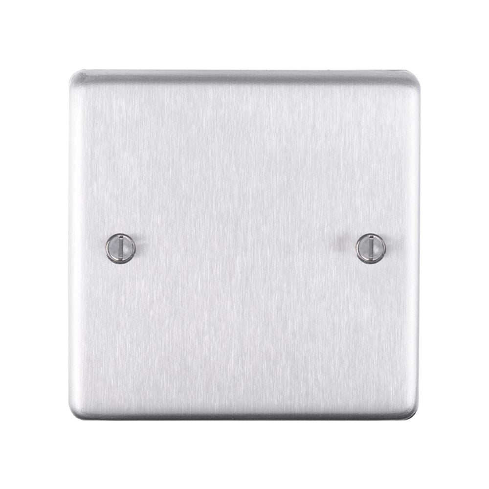 This is an image showing Eurolite Stainless Steel Single Blank Plate - Satin Stainless Steel (With Black Trim) sss1b available to order from T.H. Wiggans Ironmongery in Kendal, quick delivery and discounted prices.