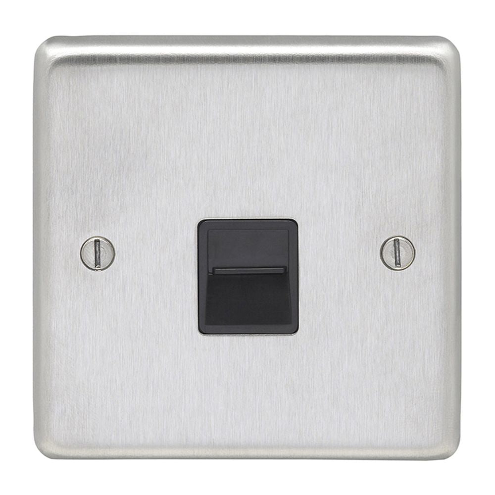 This is an image showing Eurolite Stainless Steel Telephone Master - Satin Stainless Steel (With Black Trim) sss1mb available to order from T.H. Wiggans Ironmongery in Kendal, quick delivery and discounted prices.