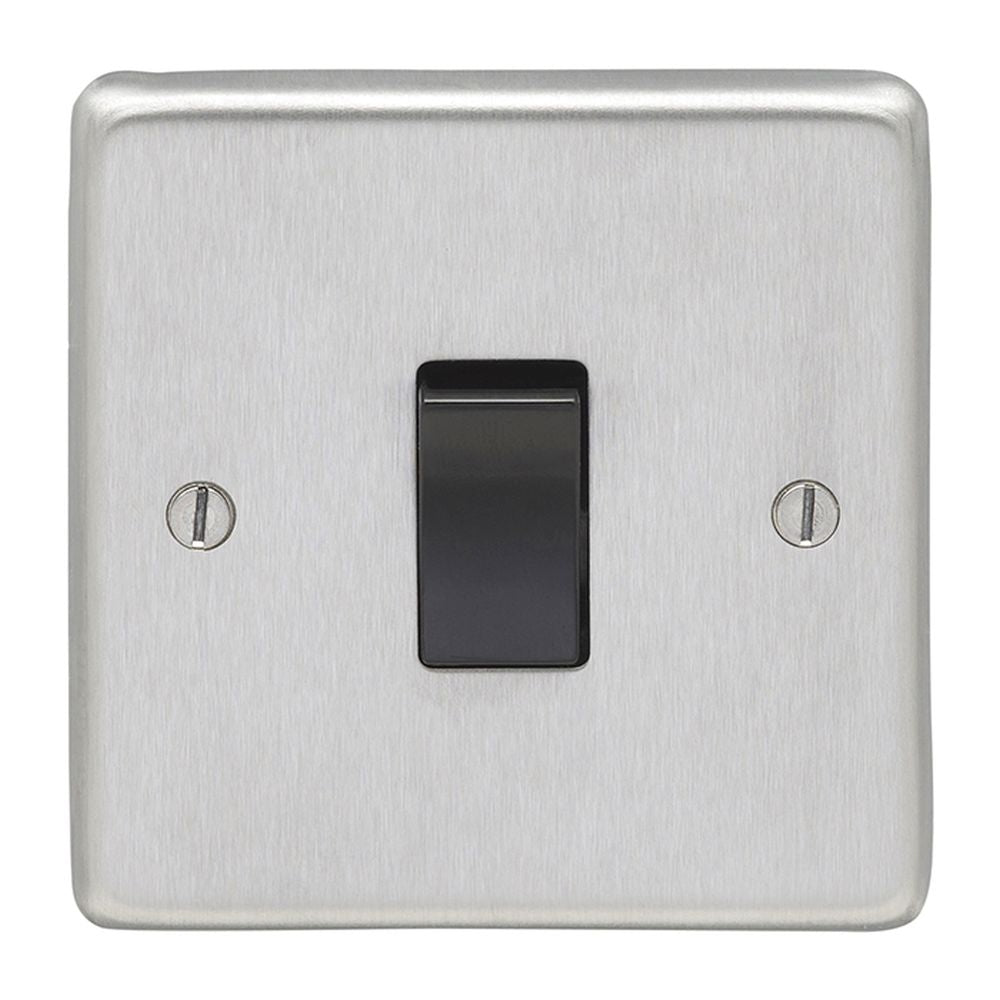 This is an image showing Eurolite Stainless Steel 1 Gang Switch - Satin Stainless Steel (With Black Trim) sss1swb available to order from T.H. Wiggans Ironmongery in Kendal, quick delivery and discounted prices.