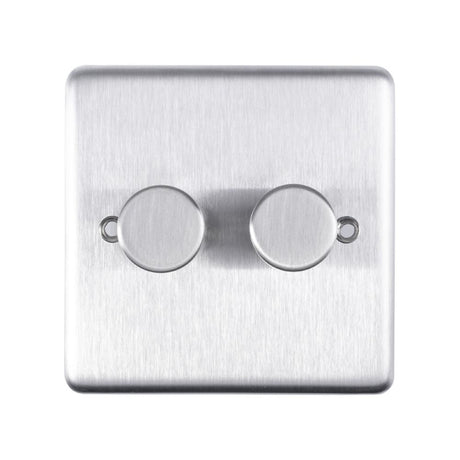 This is an image showing Eurolite Stainless Steel 2 Gang Dimmer - Satin Stainless Steel sss2d400 available to order from T.H. Wiggans Ironmongery in Kendal, quick delivery and discounted prices.