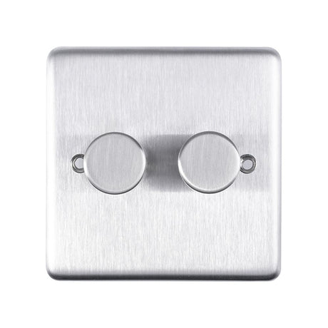 This is an image showing Eurolite Stainless Steel 2 Gang Dimmer - Satin Stainless Steel sss2dled available to order from T.H. Wiggans Ironmongery in Kendal, quick delivery and discounted prices.