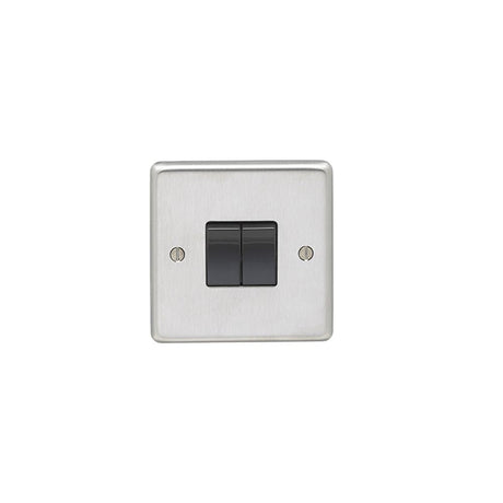 This is an image showing Eurolite Stainless Steel 2 Gang Switch - Satin Stainless Steel (With Black Trim) sss2swb available to order from T.H. Wiggans Ironmongery in Kendal, quick delivery and discounted prices.