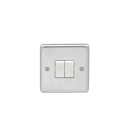 This is an image showing Eurolite Stainless Steel 2 Gang Switch - Satin Stainless Steel (With White Trim) sss2sww available to order from T.H. Wiggans Ironmongery in Kendal, quick delivery and discounted prices.