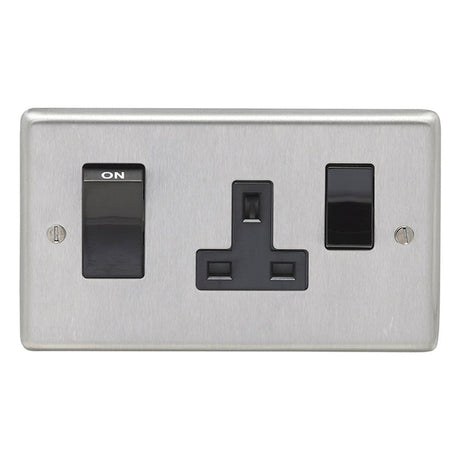This is an image showing Eurolite Stainless Steel 45Amp Switch with a socket - Satin Stainless Steel (With Black Trim) sss45aswasb available to order from T.H. Wiggans Ironmongery in Kendal, quick delivery and discounted prices.
