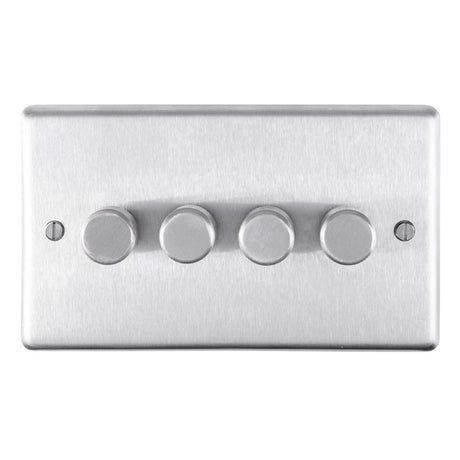 This is an image showing Eurolite Stainless Steel 4 Gang Dimmer - Satin Stainless Steel sss4d400 available to order from T.H. Wiggans Ironmongery in Kendal, quick delivery and discounted prices.