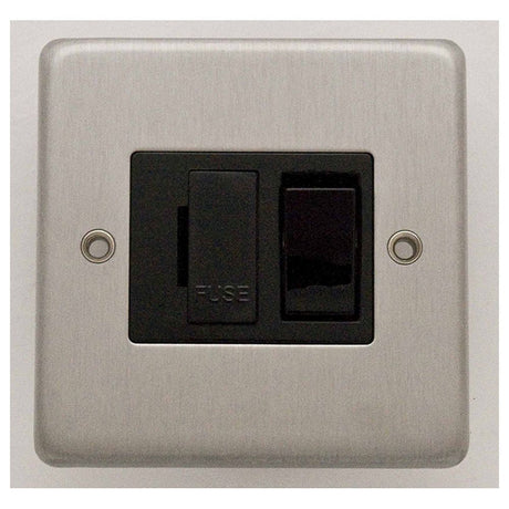 This is an image showing Eurolite Stainless Steel Switched Fuse Spur - Satin Stainless Steel (With Black Trim) sssswfb available to order from T.H. Wiggans Ironmongery in Kendal, quick delivery and discounted prices.