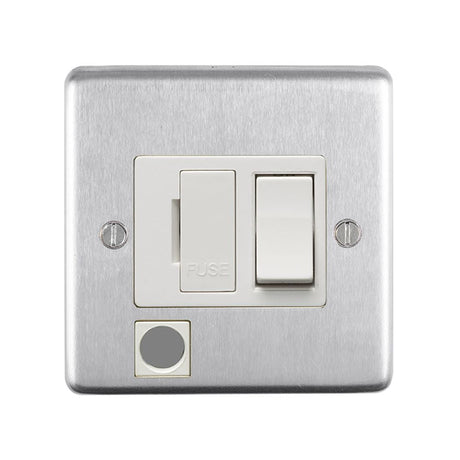This is an image showing Eurolite Stainless Steel Switched Fuse Spur - Satin Stainless Steel (With White Trim) sssswffow available to order from T.H. Wiggans Ironmongery in Kendal, quick delivery and discounted prices.