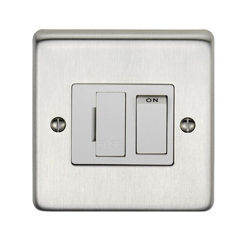 This is an image showing Eurolite Stainless Steel Switched Fuse Spur - Satin Stainless Steel (With White Trim) sssswfw available to order from T.H. Wiggans Ironmongery in Kendal, quick delivery and discounted prices.