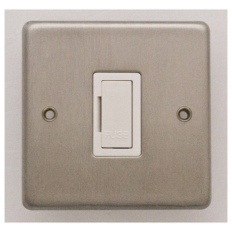 This is an image showing Eurolite Stainless Steel Unswitched Fuse Spur - Satin Stainless Steel (With White Trim) sssuswfw available to order from T.H. Wiggans Ironmongery in Kendal, quick delivery and discounted prices.
