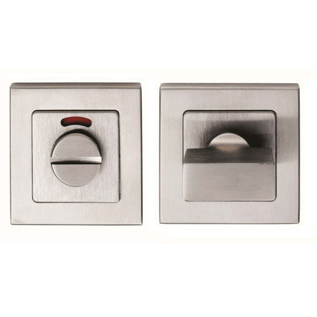 This is an image of Eurospec - Square Thumbturn and Release with Indicator - Satin Stainless Steel available to order from T.H Wiggans Architectural Ironmongery in Kendal, quick delivery and discounted prices.