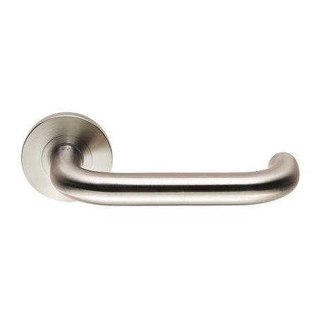This is an image of Eurospec - 19mm Dia.Grade 4 Return to Door Safety Lever on Round Rose - Satin St available to order from T.H Wiggans Architectural Ironmongery in Kendal, quick delivery and discounted prices.