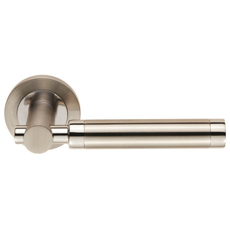 This is an image of Eurospec - Steelworx SWL Astoria Lever on Rose - Bright/Satin Stainless Steel available to order from T.H Wiggans Architectural Ironmongery in Kendal, quick delivery and discounted prices.