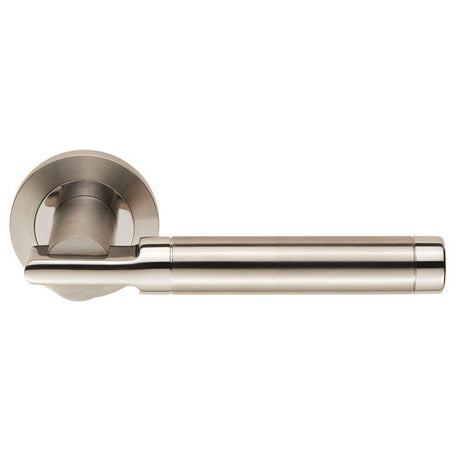 This is an image of Eurospec - Steelworx SWL Berna Lever on Rose - Bright/Satin Stainless Steel available to order from T.H Wiggans Architectural Ironmongery in Kendal, quick delivery and discounted prices.