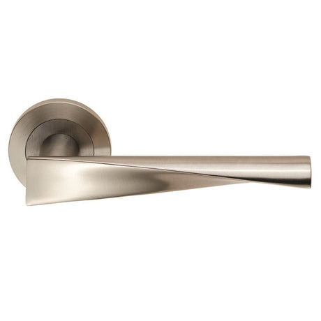 This is an image of Eurospec - Steelworx SWL Brema Lever on Rose - Satin Stainless Steel available to order from T.H Wiggans Architectural Ironmongery in Kendal, quick delivery and discounted prices.