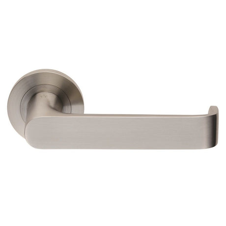 This is an image of Eurospec - Steelworx SWL Zurigo Lever on Rose - Satin Stainless Steel available to order from T.H Wiggans Architectural Ironmongery in Kendal, quick delivery and discounted prices.