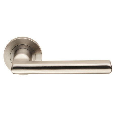 This is an image of Eurospec - Steelworx SWL Carlton Lever on Rose - Satin Stainless Steel available to order from T.H Wiggans Architectural Ironmongery in Kendal, quick delivery and discounted prices.