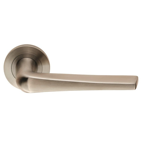 This is an image of Eurospec - Steelworx SWL Plaza Lever on Rose - Satin Stainless Steel available to order from T.H Wiggans Architectural Ironmongery in Kendal, quick delivery and discounted prices.