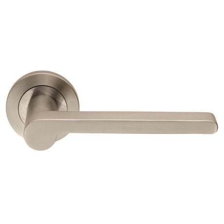 This is an image of Eurospec - Steelworx SWL Lubecca Lever on Rose - Satin Stainless Steel available to order from T.H Wiggans Architectural Ironmongery in Kendal, quick delivery and discounted prices.
