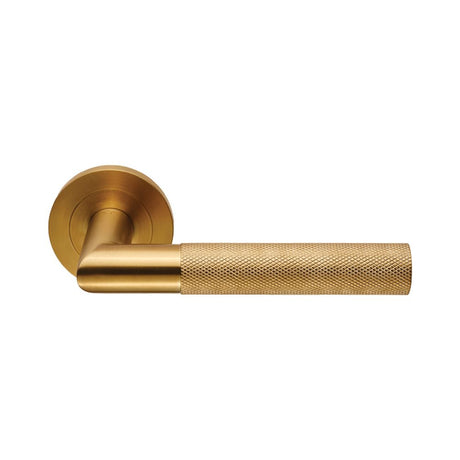 This is an image of Eurospec - Steelworx Crown Knurled Lever - Satin PVD available to order from T.H Wiggans Architectural Ironmongery in Kendal, quick delivery and discounted prices.