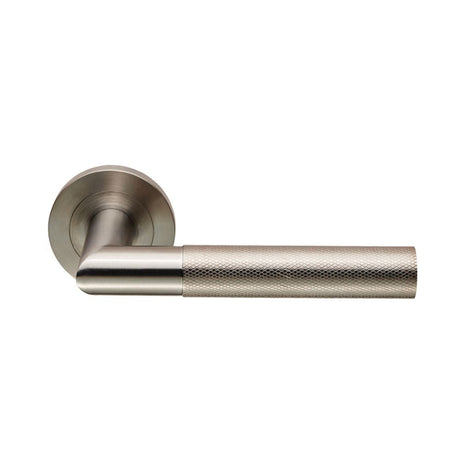 This is an image of Eurospec - Steelworx Crown Knurled Lever - Satin Stainless Steel available to order from T.H Wiggans Architectural Ironmongery in Kendal, quick delivery and discounted prices.