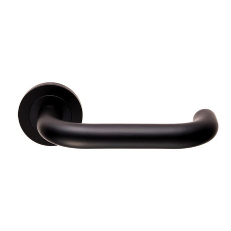 This is an image of Eurospec - Steelworx SWL Nera Lever on Rose - Matt Black available to order from T.H Wiggans Architectural Ironmongery in Kendal, quick delivery and discounted prices.