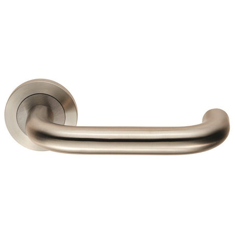 This is an image of Eurospec - Steelworx SWL Nera Lever on Rose - Satin Stainless Steel available to order from T.H Wiggans Architectural Ironmongery in Kendal, quick delivery and discounted prices.