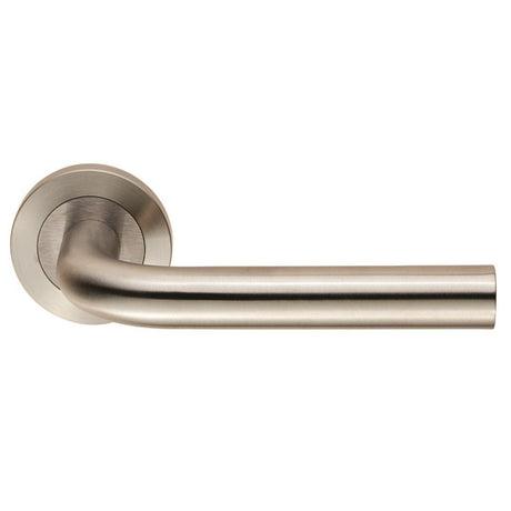 This is an image of Eurospec - Steelworx SWL Spira Lever on Rose - Satin Stainless Steel available to order from T.H Wiggans Architectural Ironmongery in Kendal, quick delivery and discounted prices.