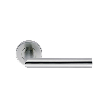 This is an image of Eurospec - Steelworx SWL Treviri Lever on Rose - Satin Stainless Steel available to order from T.H Wiggans Architectural Ironmongery in Kendal, quick delivery and discounted prices.