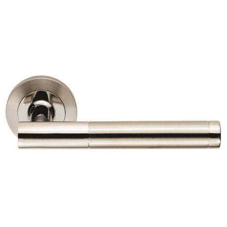 This is an image of Eurospec - Steelworx SWL Philadelphia Lever on Rose - Bright/Satin Stainless Ste available to order from T.H Wiggans Architectural Ironmongery in Kendal, quick delivery and discounted prices.