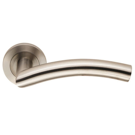 This is an image of Eurospec - Steelworx SWL Dresda Lever on Rose - Satin Stainless Steel available to order from T.H Wiggans Architectural Ironmongery in Kendal, quick delivery and discounted prices.