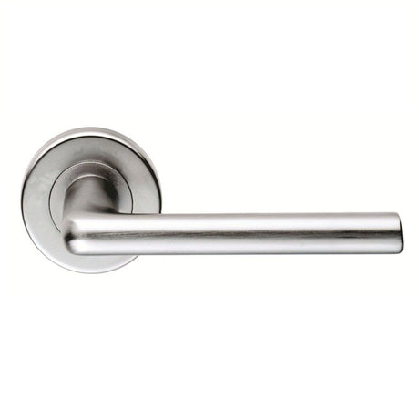 This is an image of Serozzetta - Uno Lever on Round Rose - Satin Chrome available to order from T.H Wiggans Architectural Ironmongery in Kendal, quick delivery and discounted prices.
