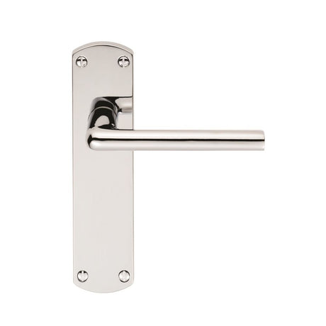 This is an image of Serozzetta - Uno Lever on Latch Backplate - Polished Chrome available to order from T.H Wiggans Architectural Ironmongery in Kendal, quick delivery and discounted prices.
