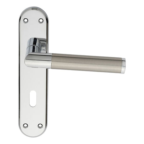 This is an image of Serozzetta - Scope Lever on Lock Backplate - Polished Chrome Satin Nickel available to order from T.H Wiggans Architectural Ironmongery in Kendal, quick delivery and discounted prices.