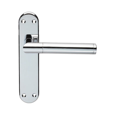 This is an image of Serozzetta - Scope Lever on Latch Backplate - Polished Chrome available to order from T.H Wiggans Architectural Ironmongery in Kendal, quick delivery and discounted prices.
