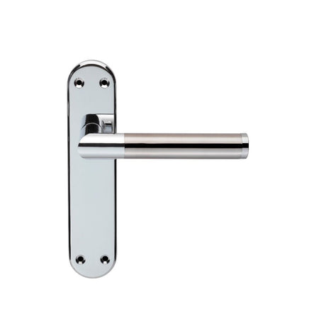 This is an image of Serozzetta - Scope Lever on Latch Backplate - Polished Chrome Satin Nickel available to order from T.H Wiggans Architectural Ironmongery in Kendal, quick delivery and discounted prices.