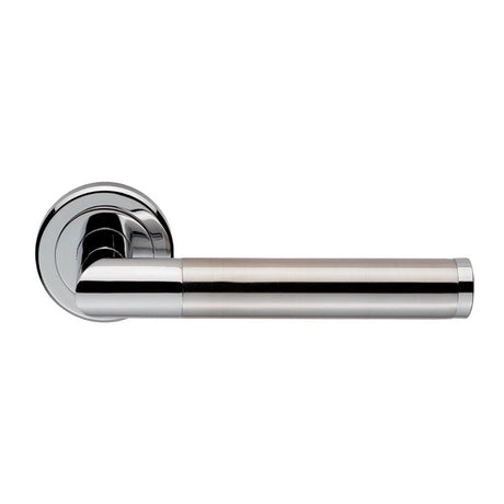 This is an image of Serozzetta - Trend Lever on Round Rose - Polished Chrome Satin Nickel available to order from T.H Wiggans Architectural Ironmongery in Kendal, quick delivery and discounted prices.