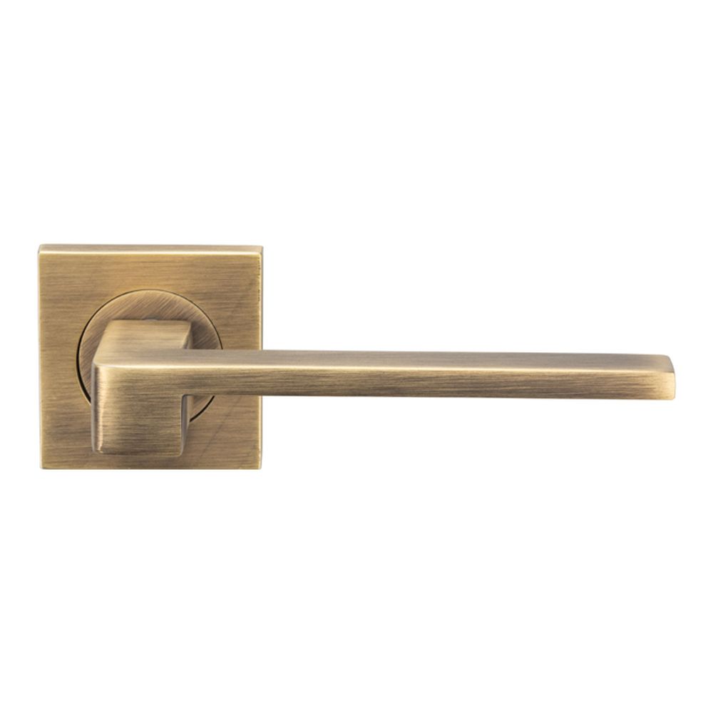 This is an image of Serozzetta - Equi Lever on Square Rose - Antique Brass available to order from T.H Wiggans Architectural Ironmongery in Kendal, quick delivery and discounted prices.