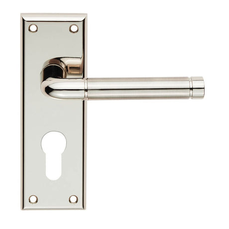 This is an image of Serozzetta - Quaranta Lever on Euro Lock Backplate - Polished Nickel/Satin Nicke available to order from T.H Wiggans Architectural Ironmongery in Kendal, quick delivery and discounted prices.