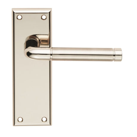 This is an image of Serozzetta - Quaranta Lever on Latch Backplate - Polished Nickel/Satin Nickel available to order from T.H Wiggans Architectural Ironmongery in Kendal, quick delivery and discounted prices.