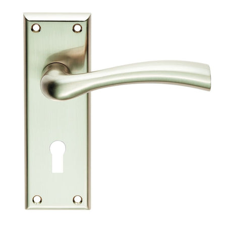 This is an image of Serozzetta - Cinquanta Lever on Lock Backplate - Satin Nickel available to order from T.H Wiggans Architectural Ironmongery in Kendal, quick delivery and discounted prices.